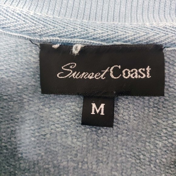 Sunset Coast Women's Slate Blue Waves Button Down Distressed Cardigan Sweater - Picture 8 of 9